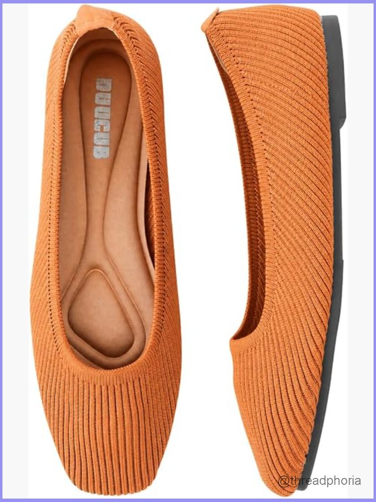 Women's Foldable Ballet Flats Square Toe Knit Comfortable Slip-Ons